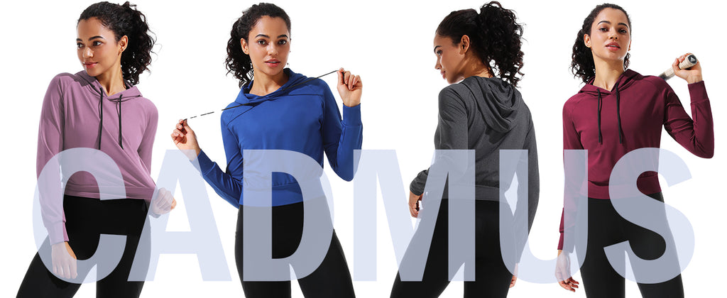 CADMUS Women's Workout Long Sleeve Shirts with Hoodie Sweatshirt Running Crop Top