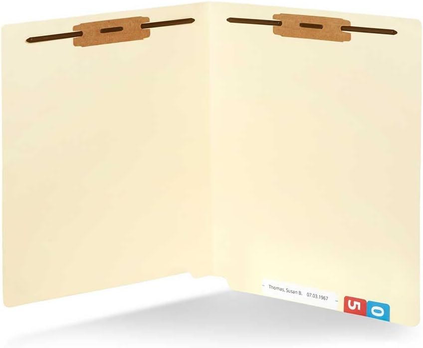 Blue Summit Supplies 100 Manila Fastener File Folders with End Tabs, Reinforced Straight Cut End Tab Folders with 2 Fasteners, Standard Medical File Folders, Letter Size, Manila, 100 Pack