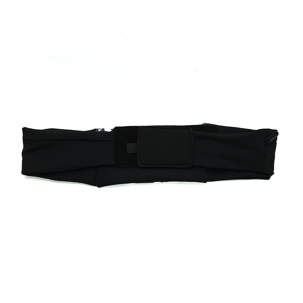 3 Pocket Adjustable Running Belt Waist Pack, Fanny Pack For Working Out With Sweat Resistant Backing, Holds All iPhone Models (Black/Black, X-Small)