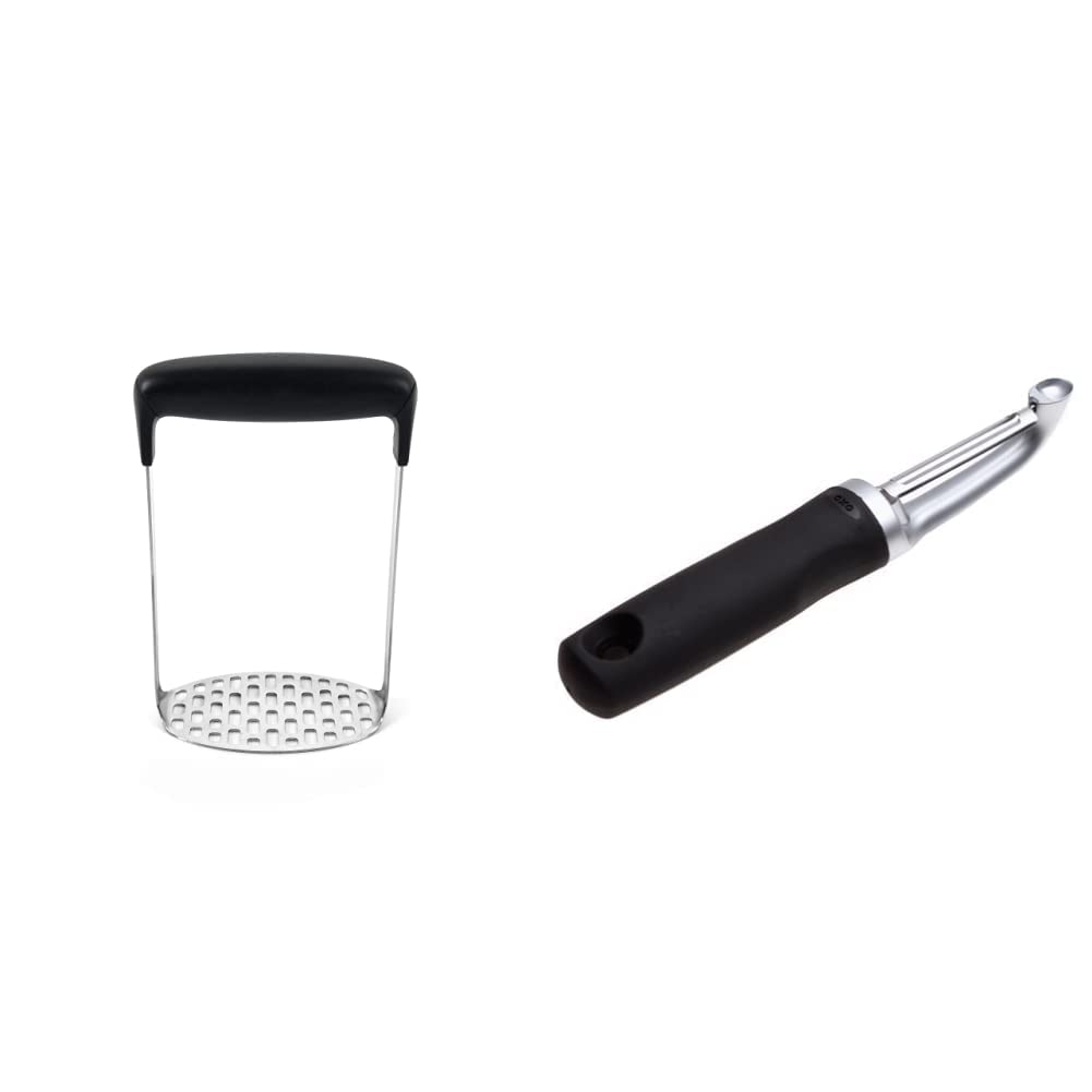 OXO Good Grips Stainless Steel Smooth Potato Masher + OXO Good Grips Pro Swivel Peeler Bundle