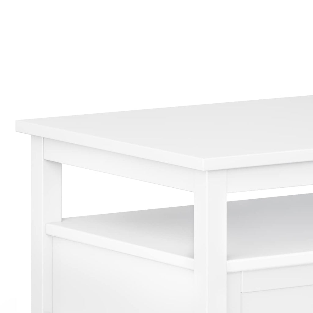 SIMPLIHOME Warm Shaker Coffee Table - 48 inch Wide Solid Wood Coffee Table in Black, Transitional Living Room Table with 2 Drawers, Open Shelf, Shaker Fronts and Tapered Legs