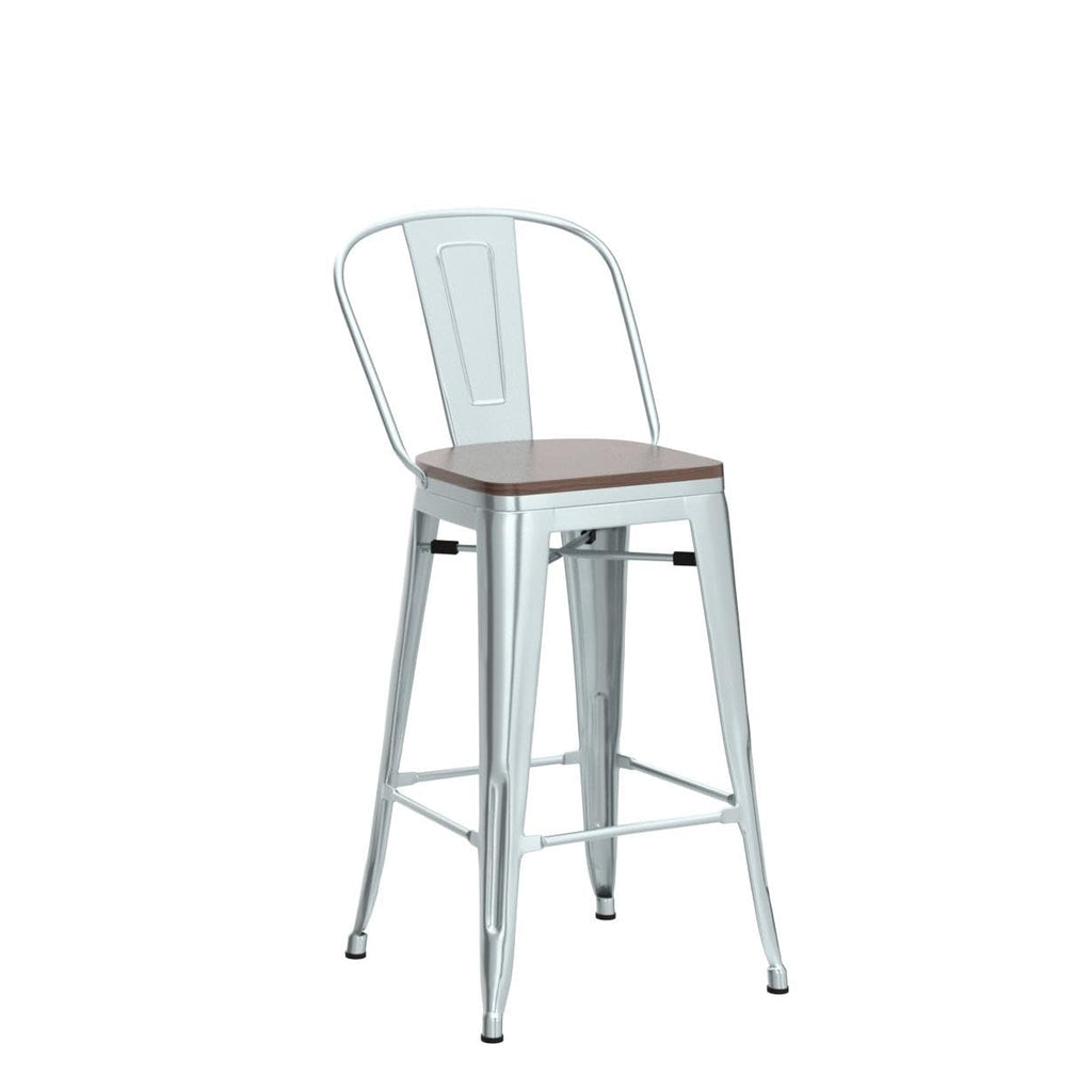 Alunaune 24" Swivel Metal Bar Stools Set of 4 High Back Counter Height Barstools Industrial Dining Bar Chairs with Large Wooden Seat-Matte Black