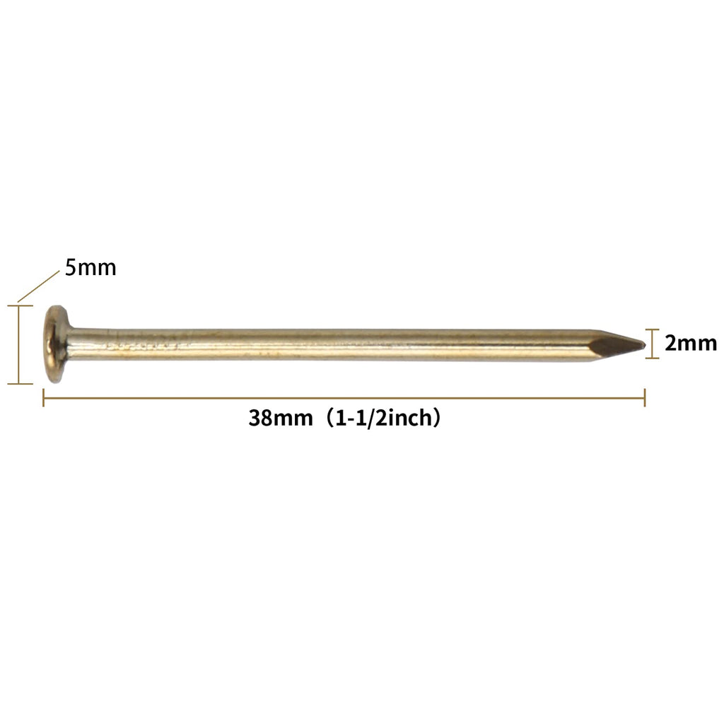 240pcs Gold Hardware Nails, 1-1/2” × 14 Ga Brass Plated Wood Nails, Nails for Hanging Wall Decor, Finishing Nails, Picture Hanging Nails, Wall Nails, Roofing Nails