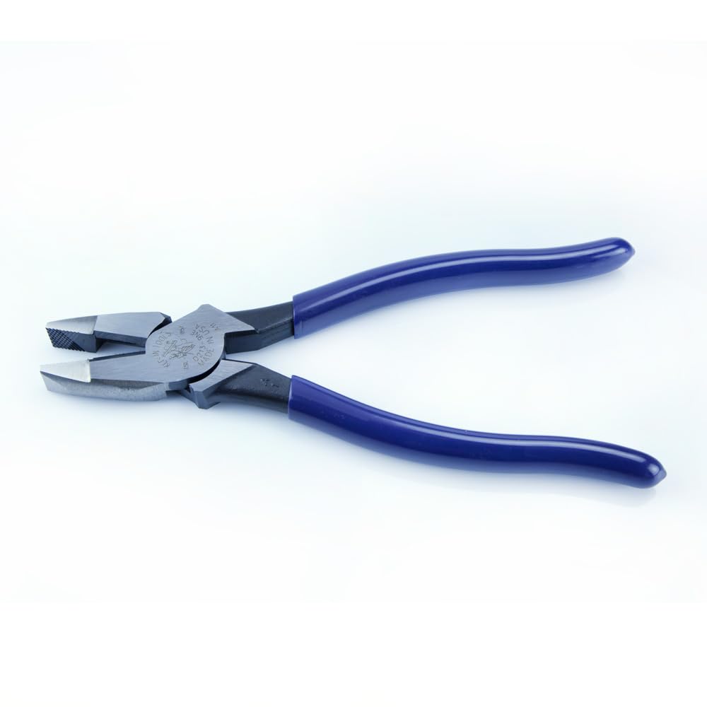Klein Tools D213-9NETH Lineman's Bolt-Thread Holding Pliers, High-Leverage Streamline Design with Rounded Nose and Knurled Jaw, 9-Inch