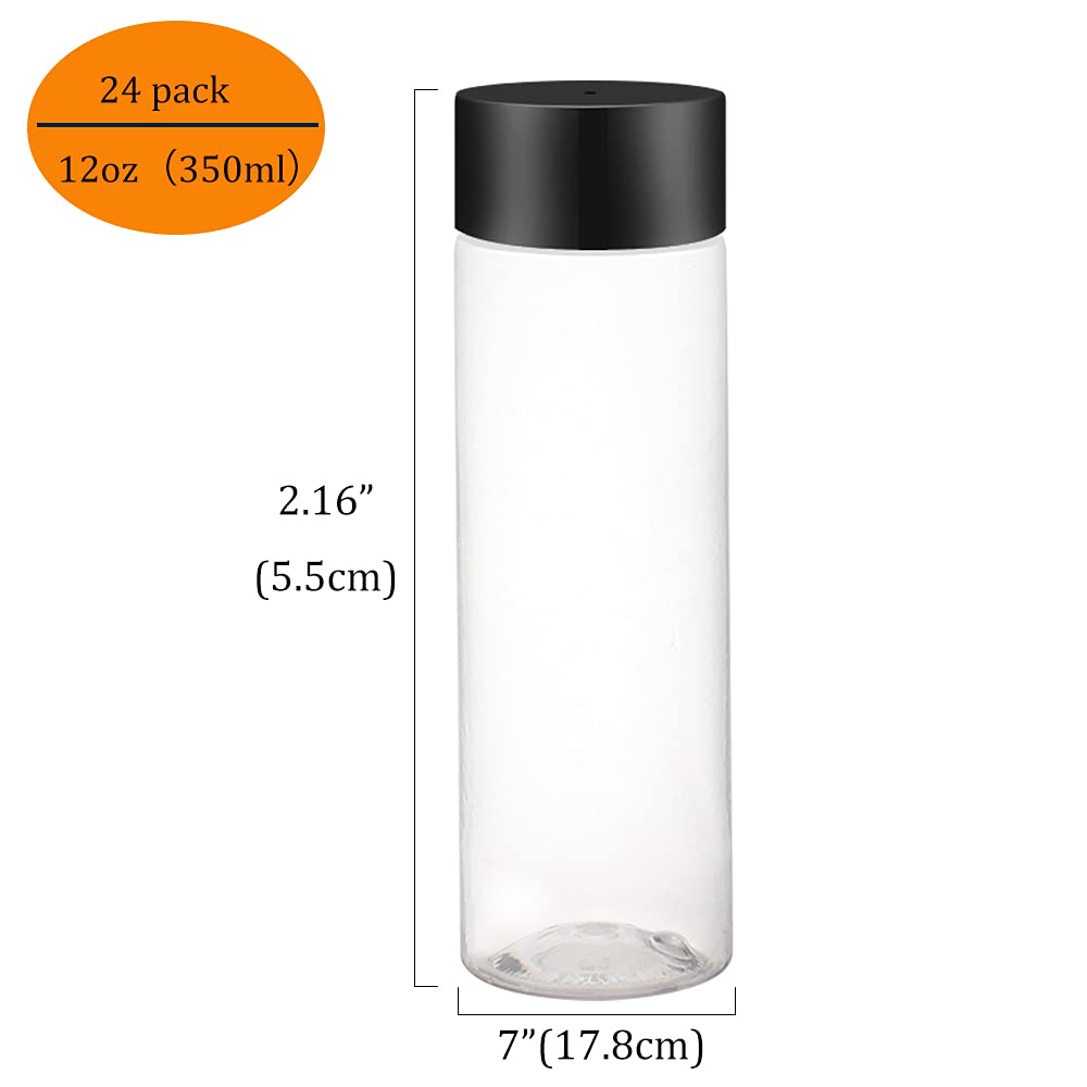 zmybcpack 24 Pack 10 OZ (300 ml) Clear PET Plastic Juice Bottles with Black Lids - Plastic Smoothie Bottles Ideal for Juice, Milk, Homemade Beverages