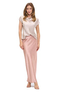 Women's Solid Satin High Waist Midi Long Skirt Hidden Elastic Waistband Skirt for Women-Made in USA