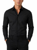 FAHIZO Men's Dress Shirt Casual Regular Fit Stretch Solid Long Sleeve Button Up Shirts