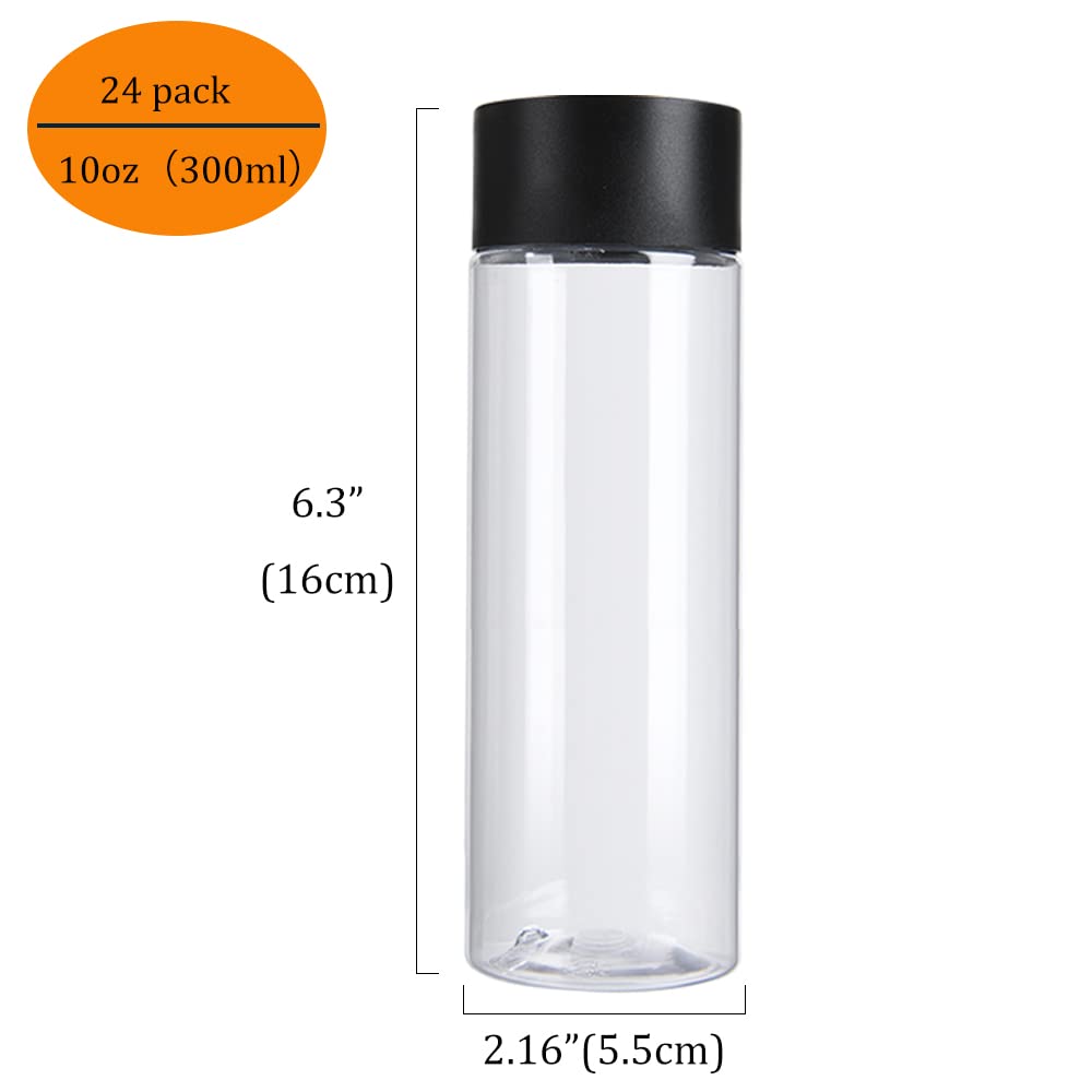 zmybcpack 24 Pack 10 OZ (300 ml) Clear PET Plastic Juice Bottles with Black Lids - Plastic Smoothie Bottles Ideal for Juice, Milk, Homemade Beverages