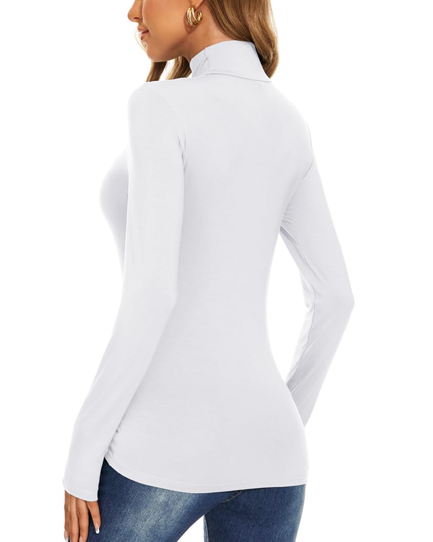 Women's Long Sleeve Mock Turtleneck Tops Casual Slim Fitted Lightweight Under Layer Pullover Shirts