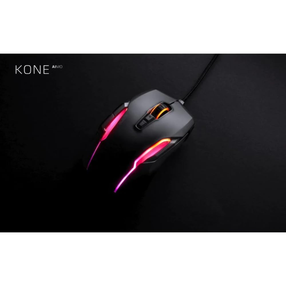 ROCCAT Kone AIMO Remastered PC Gaming Mouse, Optical, RGB Backlit Lighting, 23 Programmable Keys, Onboard Memory, Palm Grip, Owl Eye Sensor, Ergonomic, LED Illumination, Adjustable to 16,000 DPI-Black