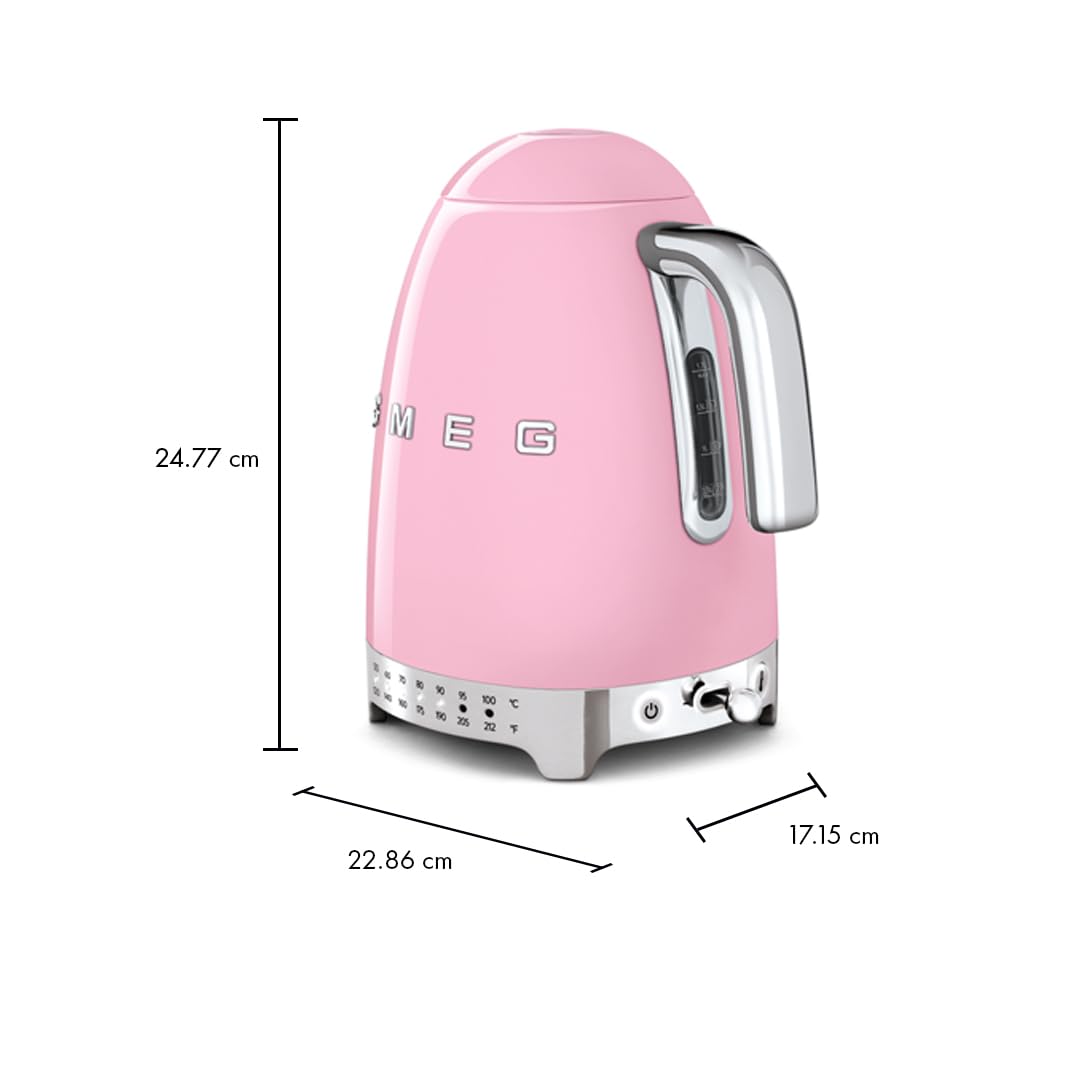 SMEG Variable Temperature Electric Kettle 1.7L (7 Cup), Stainless Steel Tea & Coffee Kettle, Fast Boil, Adjustable Temp 122°F–212°F, Keep Warm, Auto Shut-Off, 360° Base, Retro Style-Black