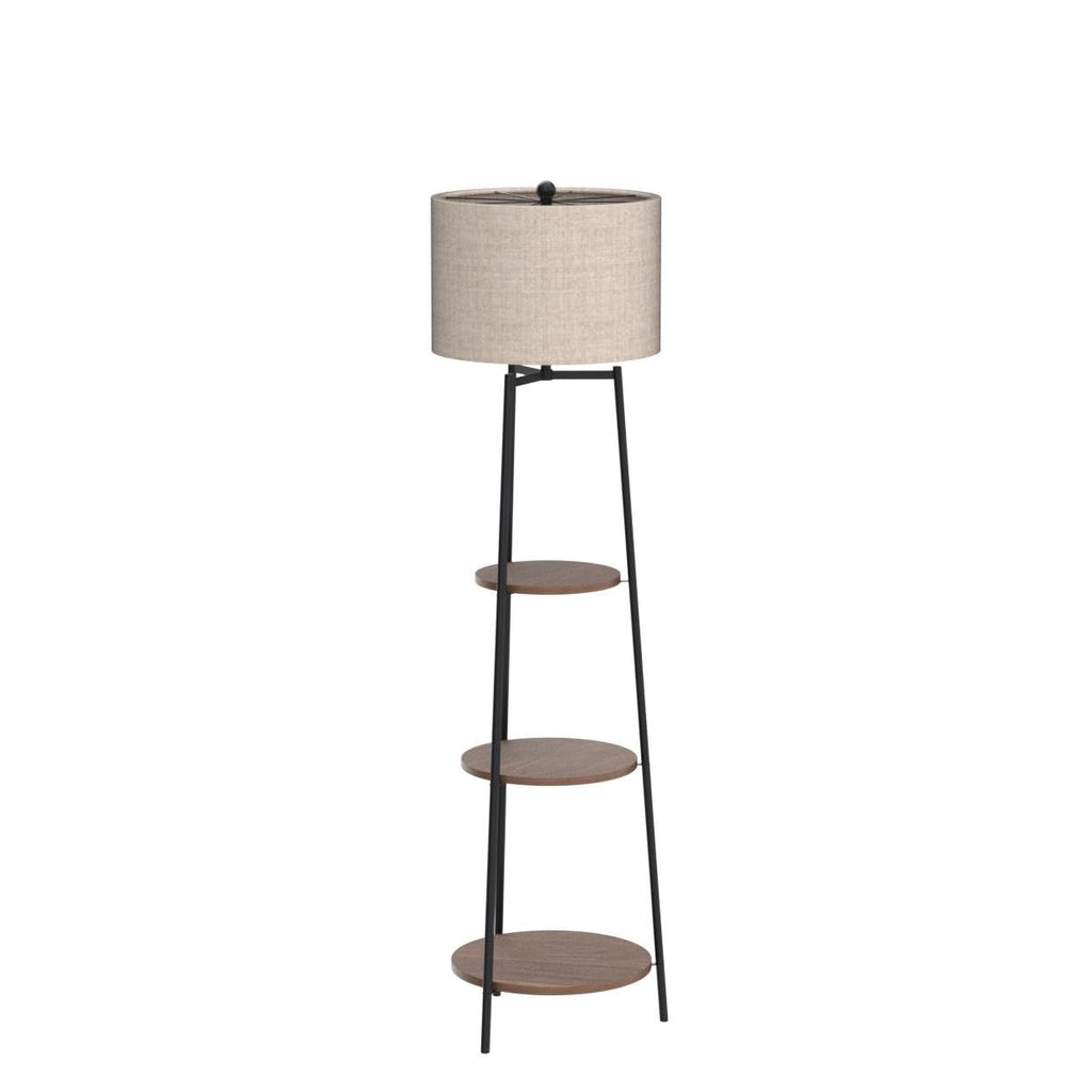 ROSEN GARDEN Floor Lamp, Standing Reading Light with Shelves and Fabric Shade, Modern Tall Pole Lamp, Accent Furniture Décor Lighting for Living Room, Bedrooms (Gold, 4-Tier)