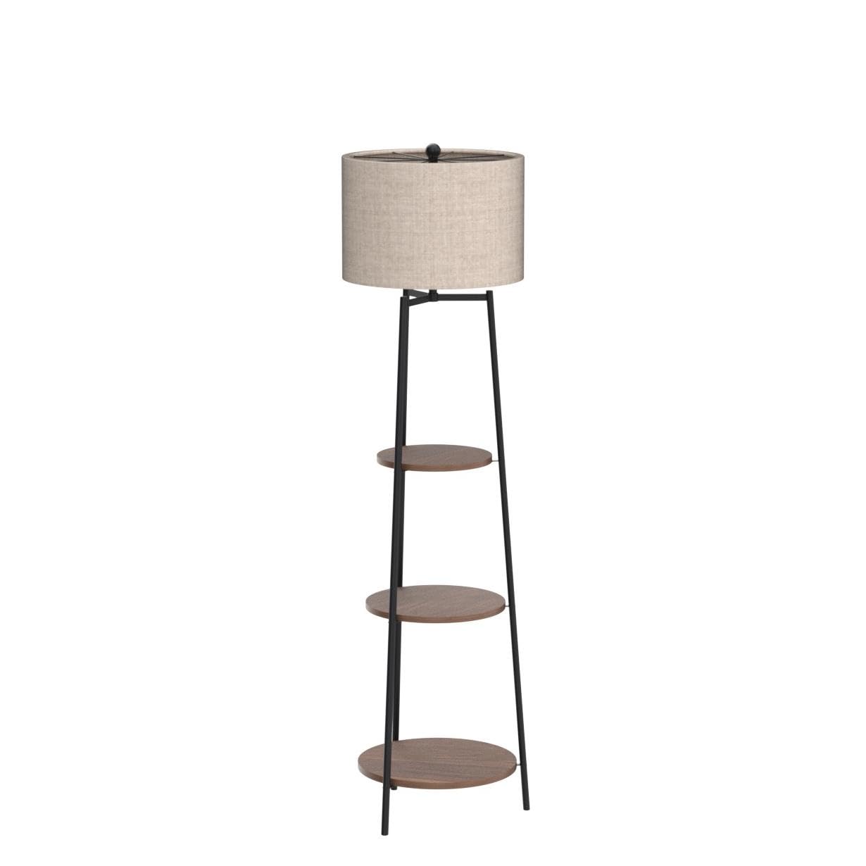 ROSEN GARDEN Floor Lamp, Standing Reading Light with Shelves and Fabric Shade, Modern Tall Pole Lamp, Accent Furniture Décor Lighting for Living Room, Bedrooms (Gold, 4-Tier)