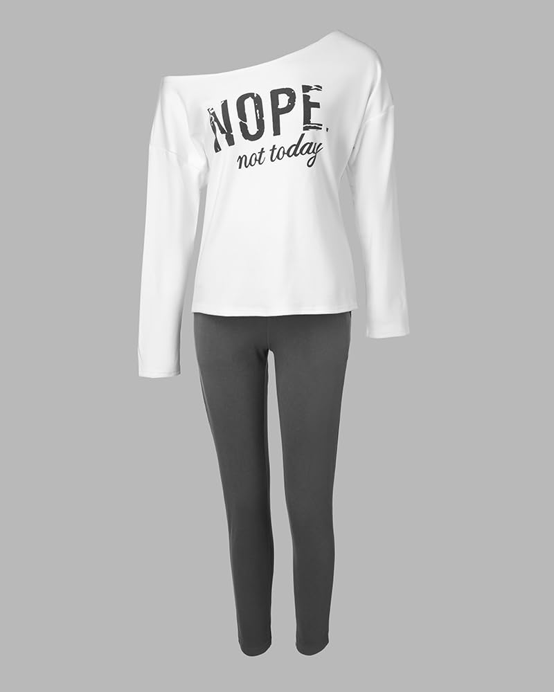 CHICME Women Tracksuit Fall 2 piece Outfits Off The Shoulder Long Sleeve Tops and Pants Set Travel Outfits