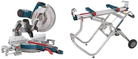 Bosch Power Tools GCM12SD - 15 Amp 12 Inch Corded Dual-Bevel Sliding Glide Miter Saw with 60 Tooth S with Bosch Portable Gravity-Rise Wheeled Miter Saw Stand T4B