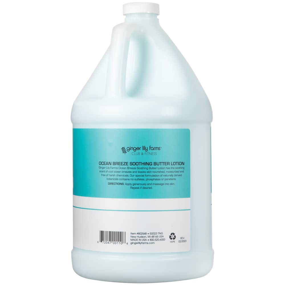 Ginger Lily Farms Club & Fitness Soothing Butter Lotion for Dry Skin, 100% Vegan & Cruelty-Free, Aloe Vera Scent, 1 Gallon (128 fl oz) Refill