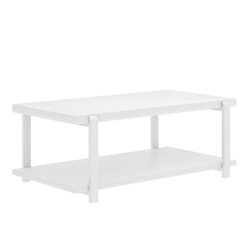 FOLUBAN Black Coffee Table, Modern Rustic Wood Center Table with Storage for Living Room, Industrial Rectangle 2 Tier Cocktail Tea Table, Black Oak