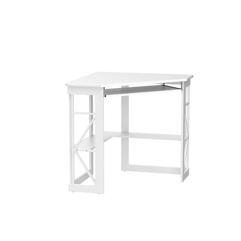 VECELO Corner Desk Computer Desk Writing Table with Smooth Keyboard Tray & Storage Shelves,Compact Home Office Triangle Table,Antique Brown