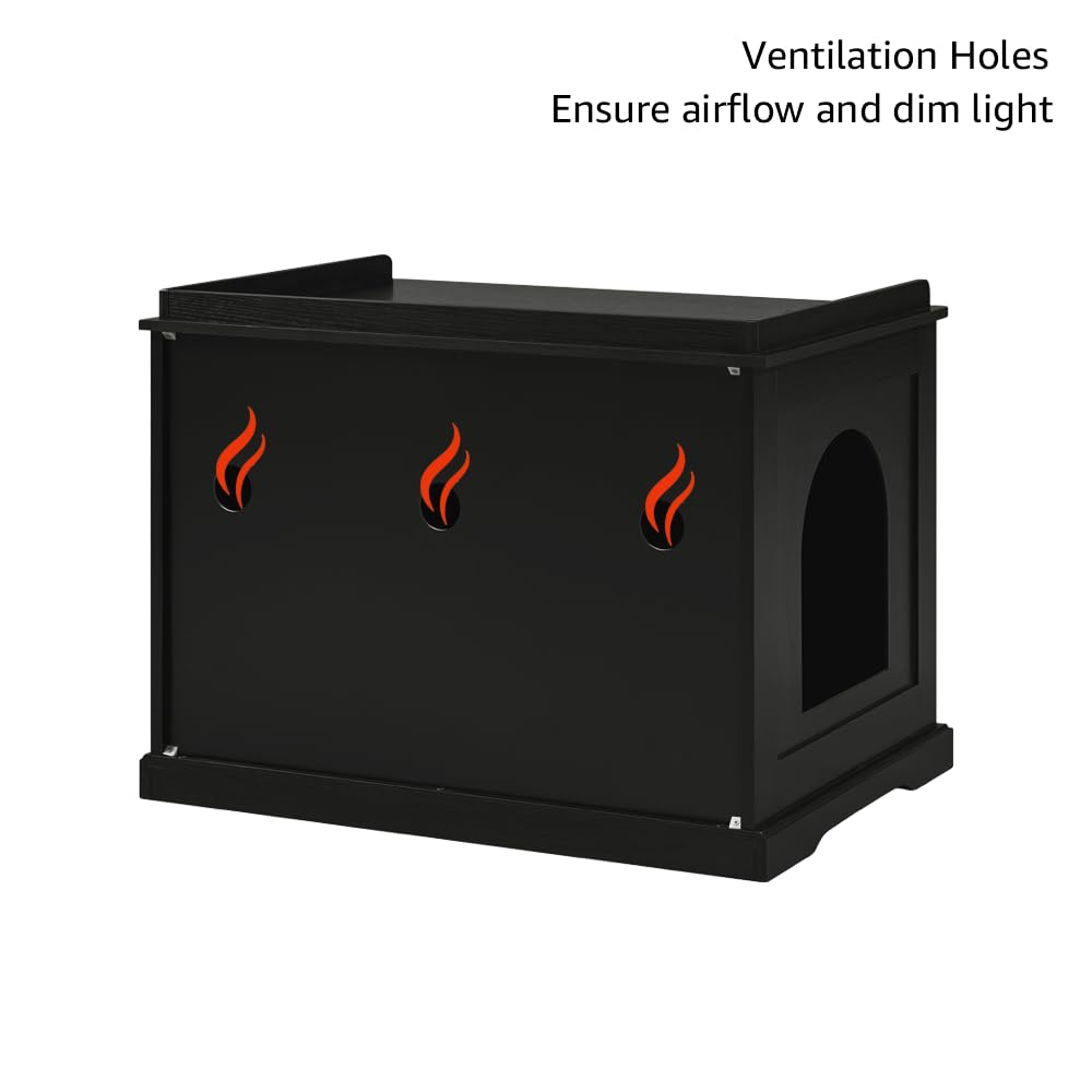 unipaws Extra Large Cat Litter Box Enclosure for Self-Cleaning & Automatic Litter Boxes, Tall Cabinet with Charging Station, Wooden Dog Proof Hidden Cat House for Top Entry Litter Box