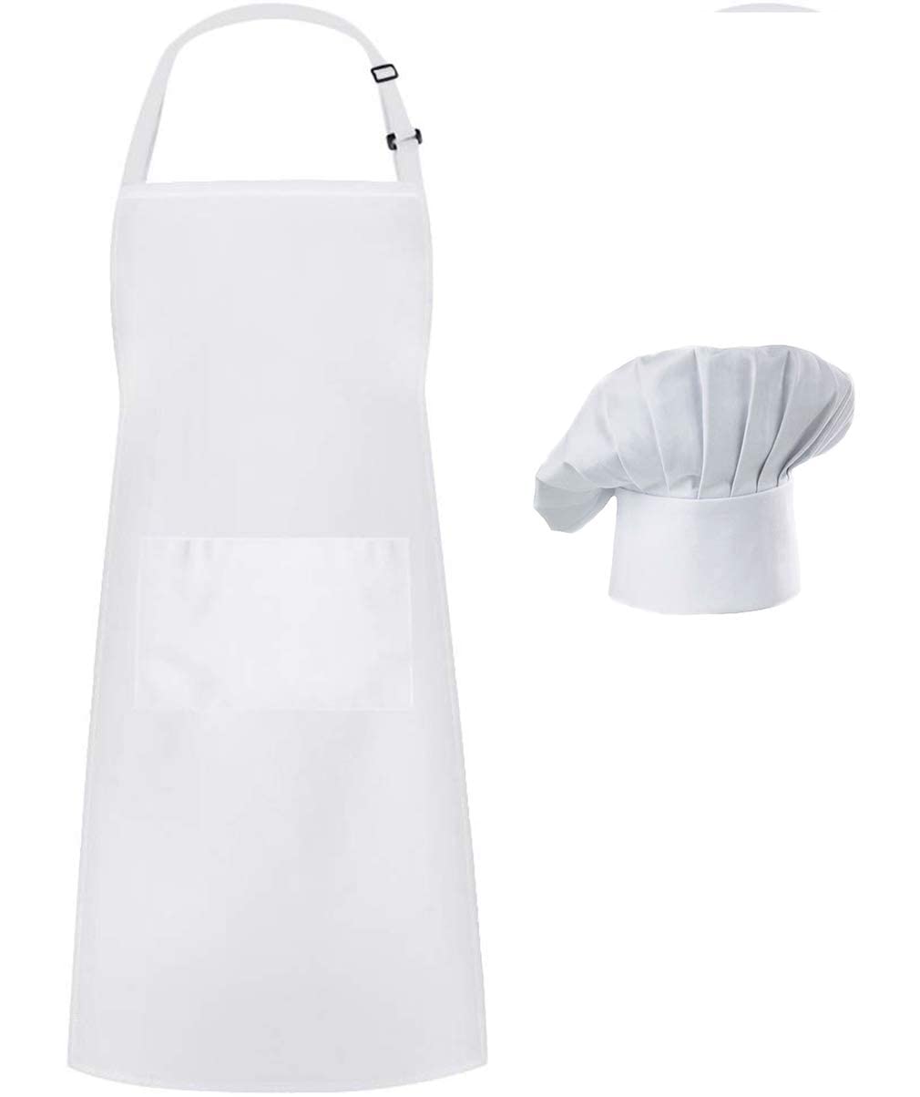 Hyzrz Chef Apron and Hat Set, Adjustable Adult Kitchen Apron With Butcher Hat, Baker Costume Apron with Pocket for Men and Women Father's Gift (Black)