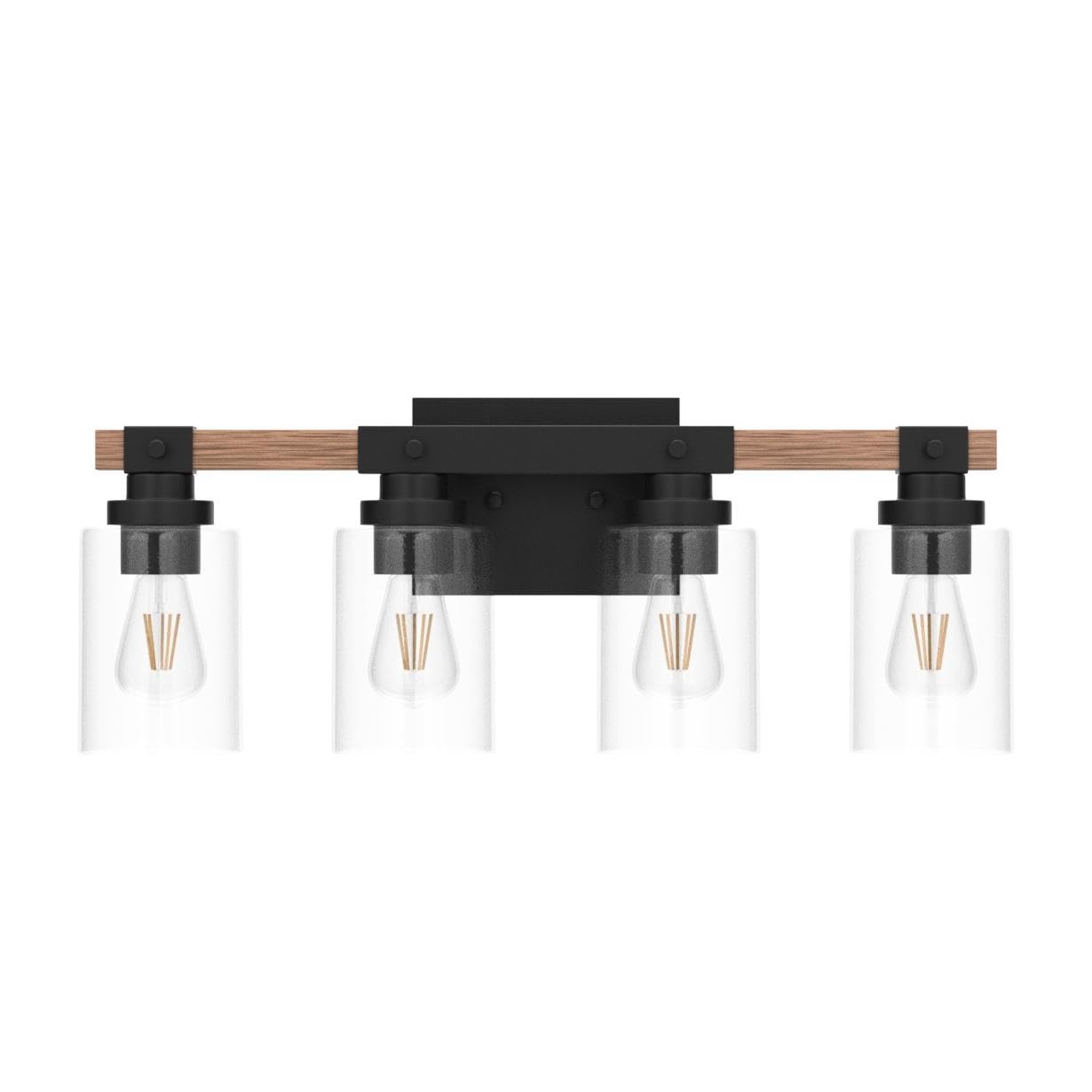 Amico 3-Light Farmhouse Vanity Light Fixture, Rustic Wood Bathroom Light Fixtures, Industrial Vintage Black Wall Sconces Lights with Bubble Glass Shade for Mirror, Bedroom, Living Room, Hallway