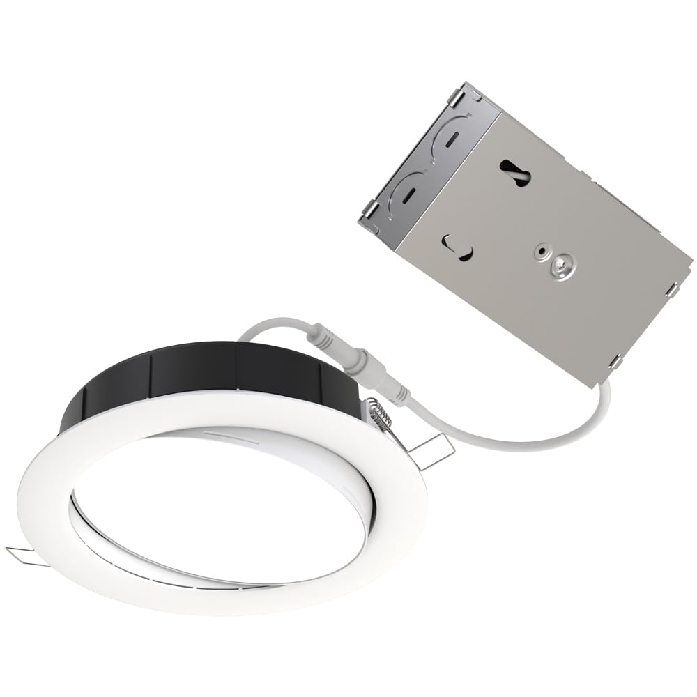 Juno LED Shower Light, Adjustable 4 Inch Wafer Downlight, Switchable Color Temperature 2700K/3000K/3500K/4000K/5000K, 90+ CRI, Matte White, 4-Inch