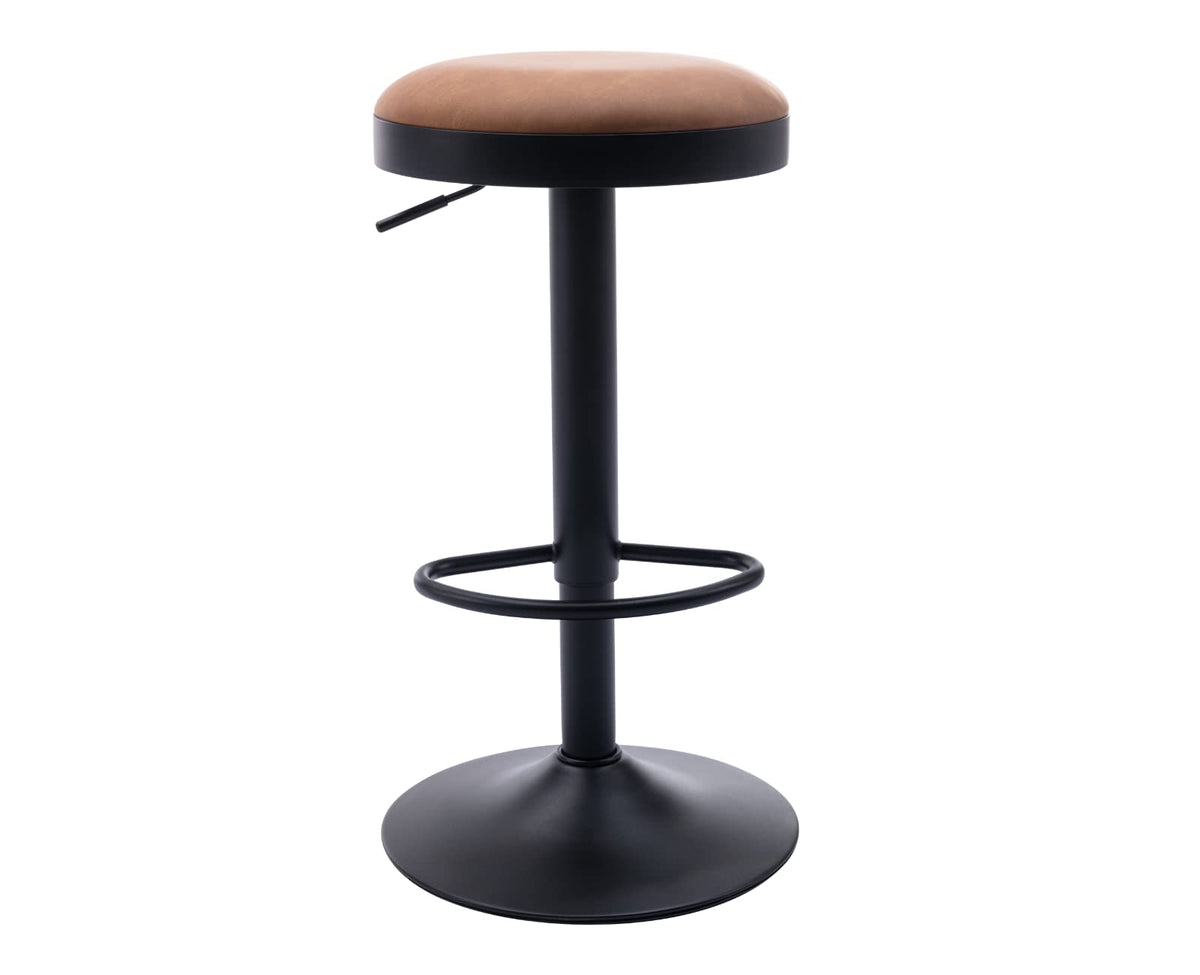 EALSON Modern Swivel Bar Stool Adjustable Counter Height Backless Barstools with Metal Base Leather Upholstered Round Bar Stool Chairs for Kitchen Island/Pub/Breakfast Bar, Beige 1PC