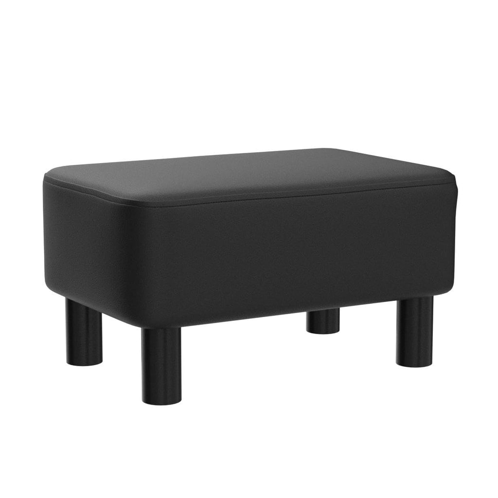 IBUYKE 16.54" Small Footstool, PU Faux Leather Step Stool, with Padded Seat Pine Wood Legs and Padded Rectangular Stool, for Bedroom, Black RF-BD210