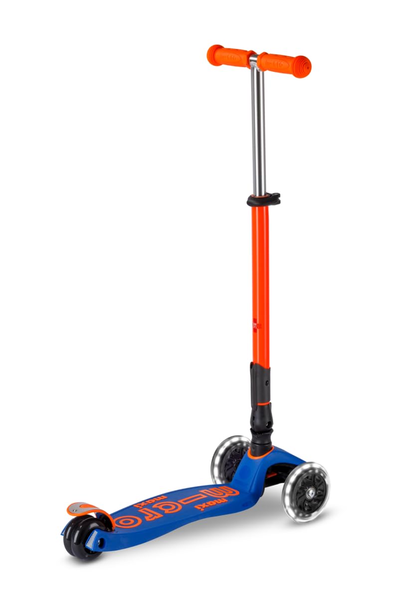 Micro Kickboard | Maxi Foldable LED Kids Scooter for Ages 5-12 | Children up to 110 lbs | 3 Wheel Lean-to-Steer Design | Adjustable T Bar | Smooth Ride, Motion Activated PU LED Wheels | Swiss Design