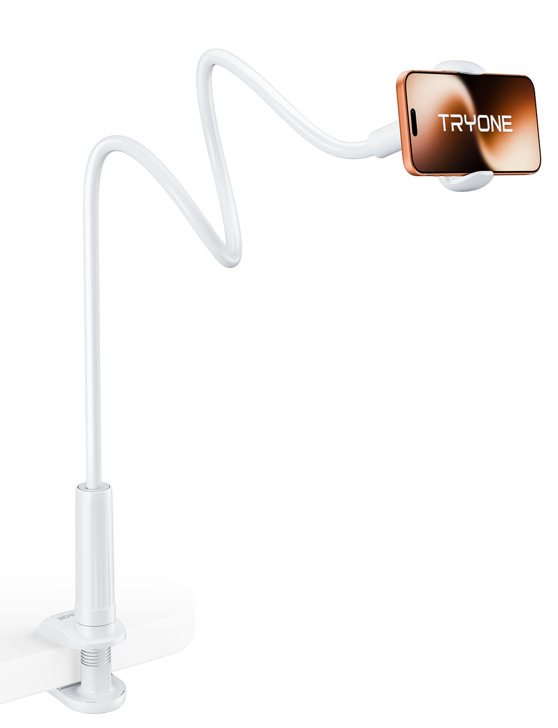 Tryone Gooseneck Phone Holder Hands-Free for Phone Viewing Or Recording, Adjustable Stable Metal Cell Stand Mount for Desk Table Bed, Soporte para Celular, Fits 4-7 Phones Including iPhone - Black