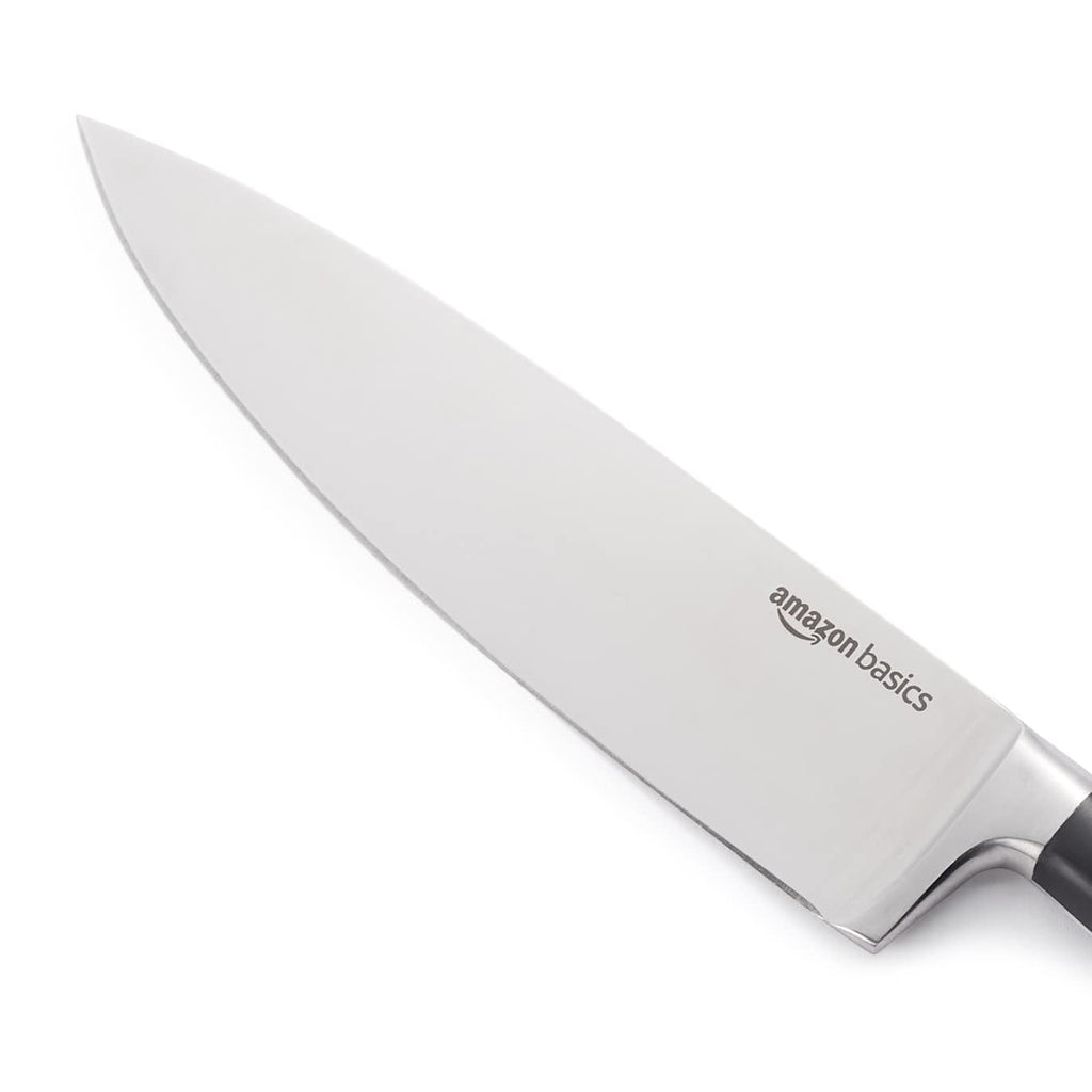 Amazon Basics Classic 8-inch Full Tang High Carbon Stainless Steel Chef's Knife, Multipurpose Kitchen Knife with Three Rivets, Silver