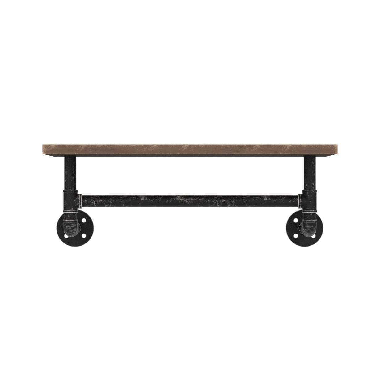 MBQQ Industrial Pipe Shelf Bathroom Shelves Wall Mounted,19.6in Rustic Wood Shelf with Towel Bar,1 Tier Farmhouse Towel Rack,Pipe Shelving Floating Shelves Towel Holder,Black & White