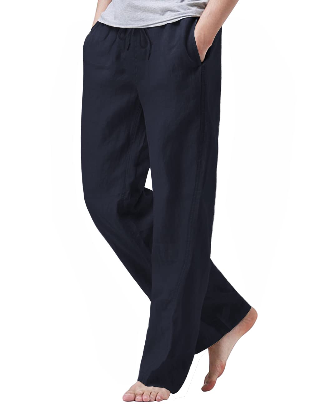 iWoo Linen Pants Men Casual 2025 Summer Beach Elastic Drawstring Waist Yoga Pants Travel Baggy Work Pant Pajama