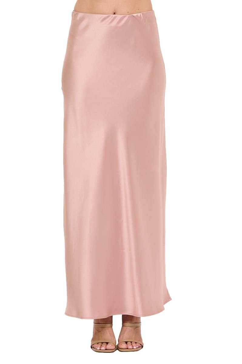 Women's Solid Satin High Waist Midi Long Skirt Hidden Elastic Waistband Skirt for Women-Made in USA