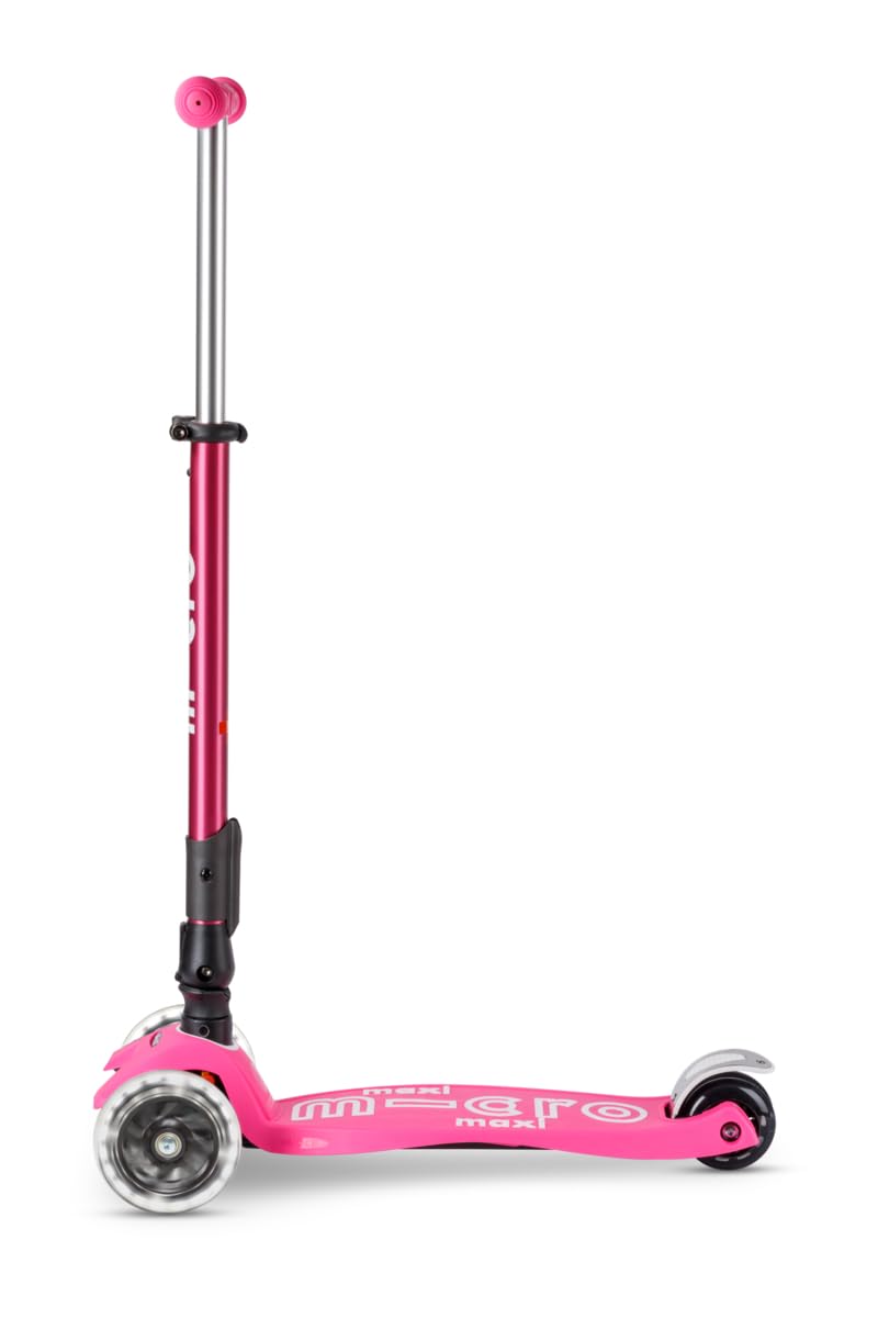Micro Kickboard | Maxi Foldable LED Kids Scooter for Ages 5-12 | Children up to 110 lbs | 3 Wheel Lean-to-Steer Design | Adjustable T Bar | Smooth Ride, Motion Activated PU LED Wheels | Swiss Design
