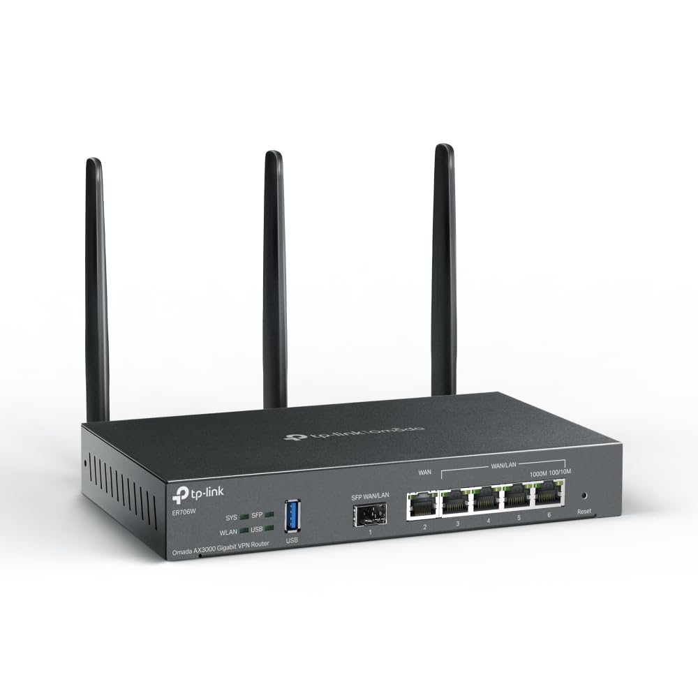 TP-Link ER706W Omada Gigabit AX3000 WiFi 6 VPN Router | 1x USB 3.0 Support USB Storage and LTE Backup with LTE dongle | Supports Omada Mesh | Easy Set-up