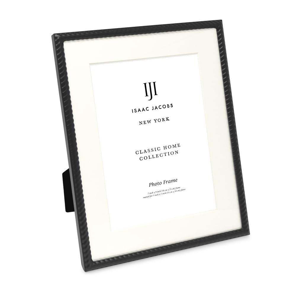 Isaac Jacobs 6x8 (Matted 4x6) Black Metal Rope Border Picture Frame, Horizontal & Vertical for Tabletop and Wall Display, Home Decor, Metal Frame (6x8 (Matted 4x6), Black)