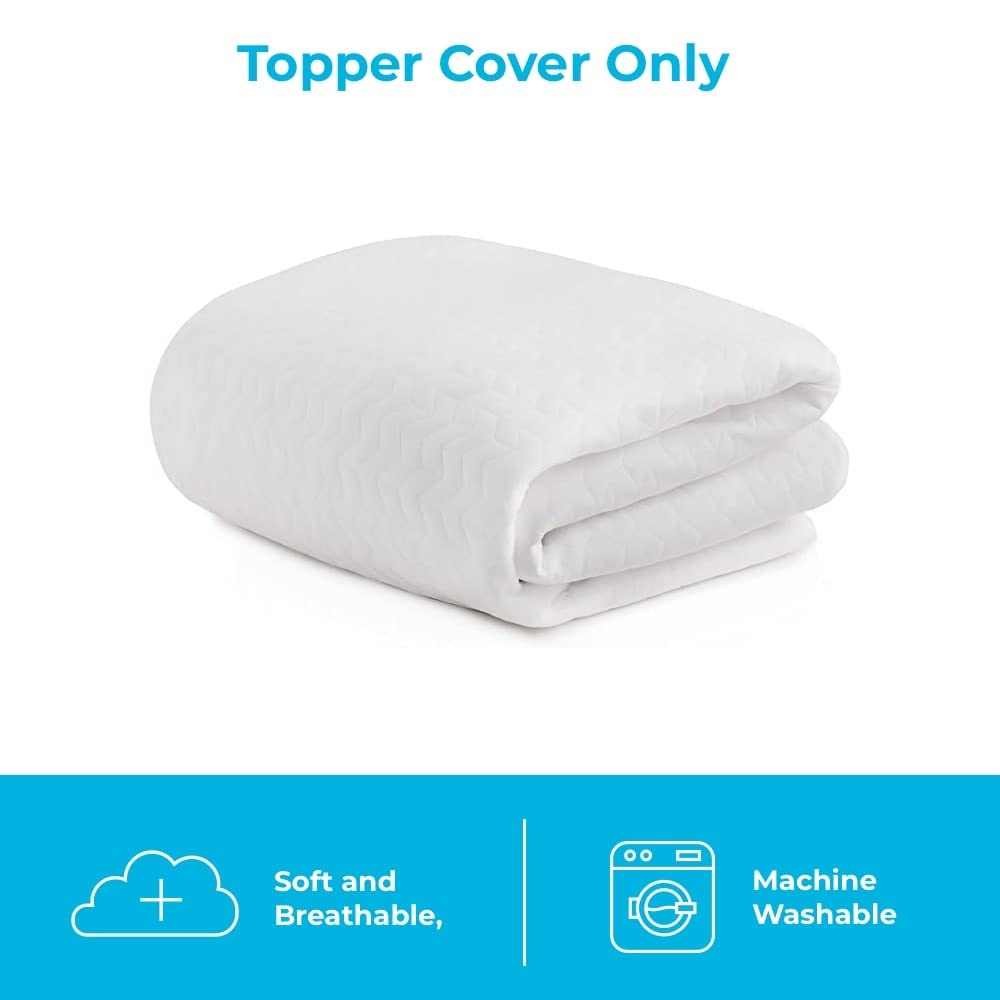 Linenspa 2 Inch Mattress Topper Cover, Full – Machine Washable, Breathable, Non Slip Covering with Zipper for Mattress Topper - Cover Only, White