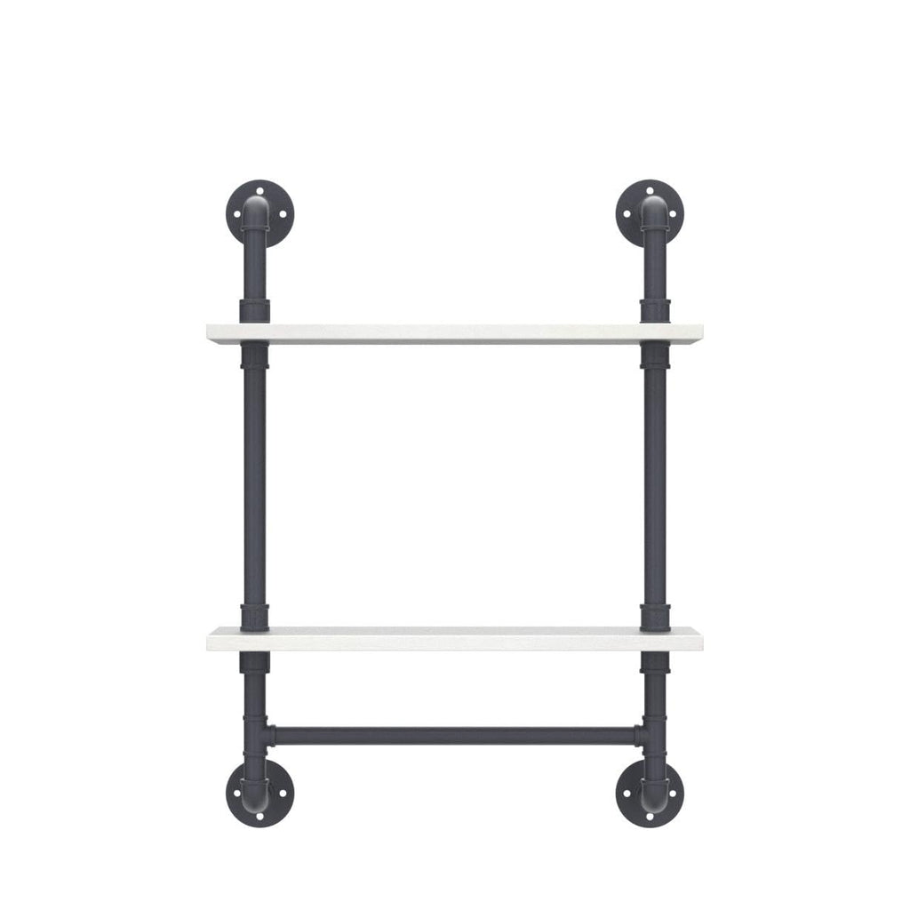 MBQQ Industrial Pipe Shelf Bathroom Shelves Wall Mounted,19.6in Rustic Wood Shelf with Towel Bar,1 Tier Farmhouse Towel Rack,Pipe Shelving Floating Shelves Towel Holder,Black & White