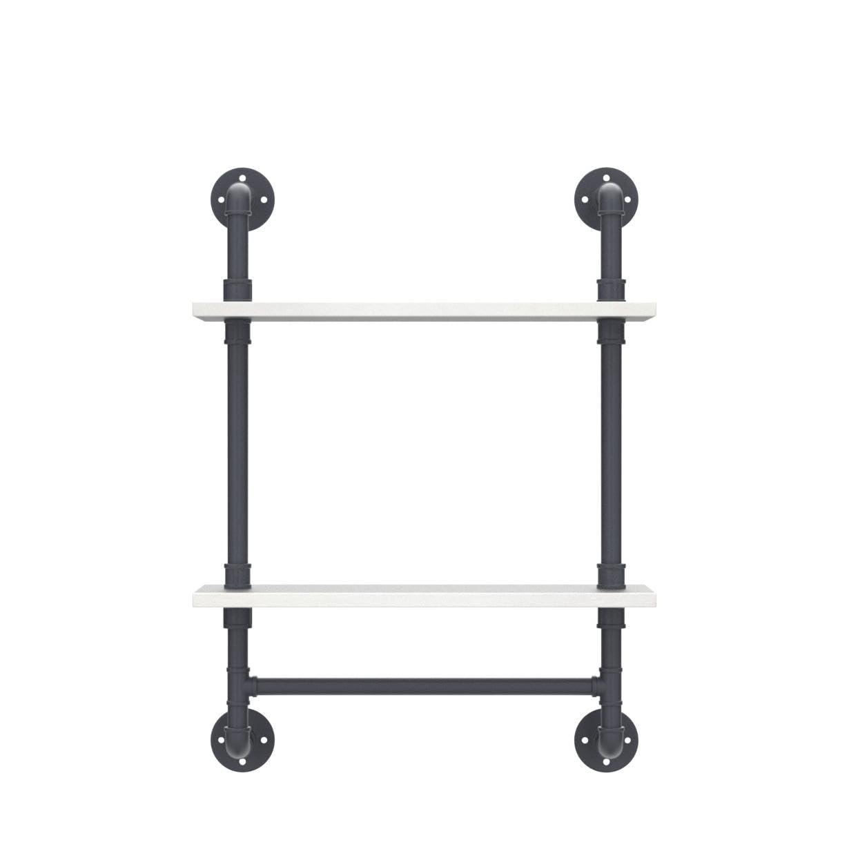MBQQ Industrial Pipe Shelf Bathroom Shelves Wall Mounted,19.6in Rustic Wood Shelf with Towel Bar,1 Tier Farmhouse Towel Rack,Pipe Shelving Floating Shelves Towel Holder,Black & White