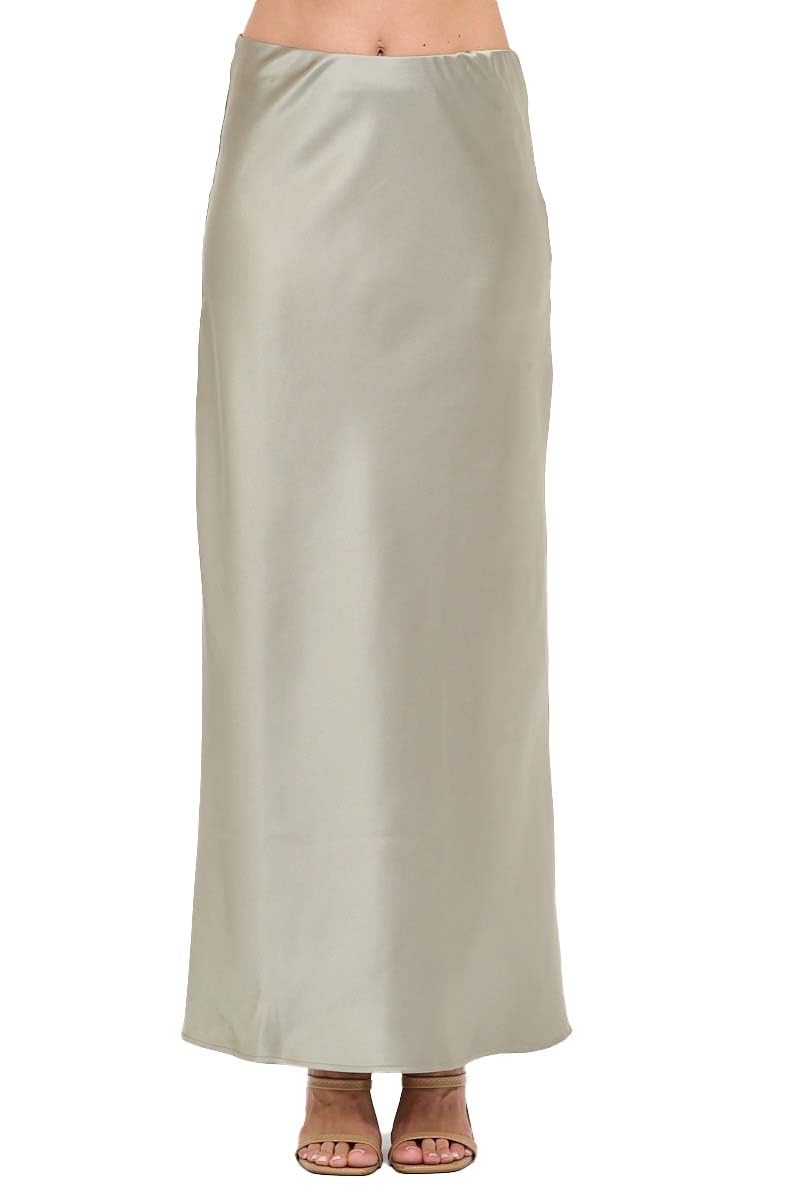 Women's Solid Satin High Waist Midi Long Skirt Hidden Elastic Waistband Skirt for Women-Made in USA