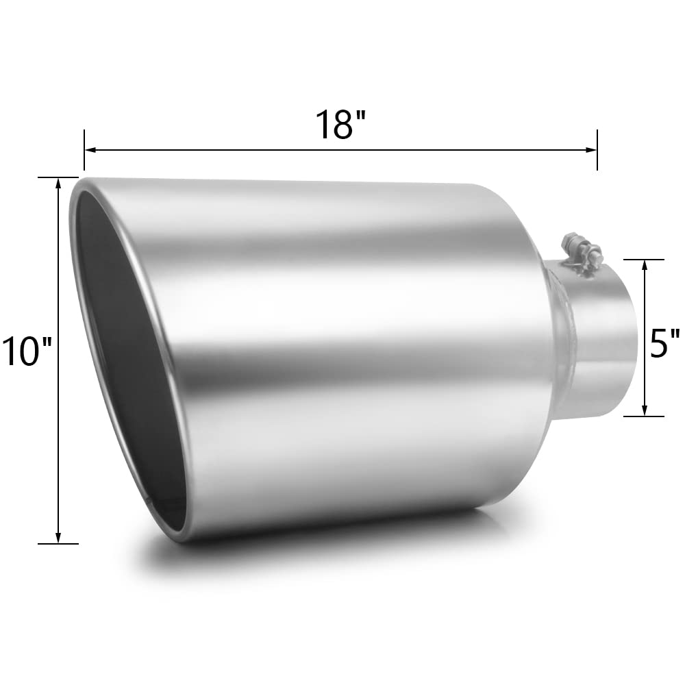 LCGP 5" Inlet Exhaust Tip, 6" Outlet 15" Long Bolt On Stainless Steel Diesel Exhaust Tailpipe Black