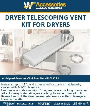 Whirlpool 4396037RP Genuine OEM Dryer Telescoping Vent Kit, Standard Size, Stainless Steel Dryer Vent Hose Kit