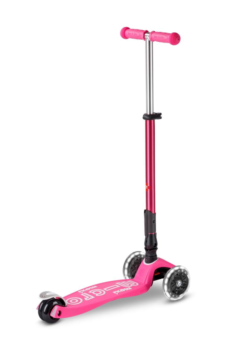 Micro Kickboard | Maxi Foldable LED Kids Scooter for Ages 5-12 | Children up to 110 lbs | 3 Wheel Lean-to-Steer Design | Adjustable T Bar | Smooth Ride, Motion Activated PU LED Wheels | Swiss Design