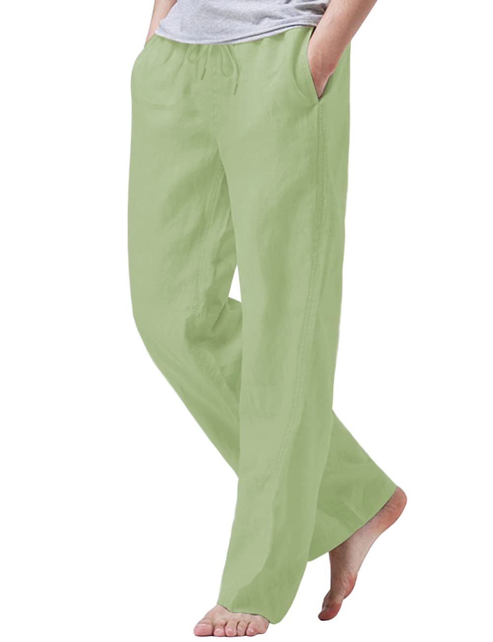 iWoo Linen Pants Men Casual 2025 Summer Beach Elastic Drawstring Waist Yoga Pants Travel Baggy Work Pant Pajama