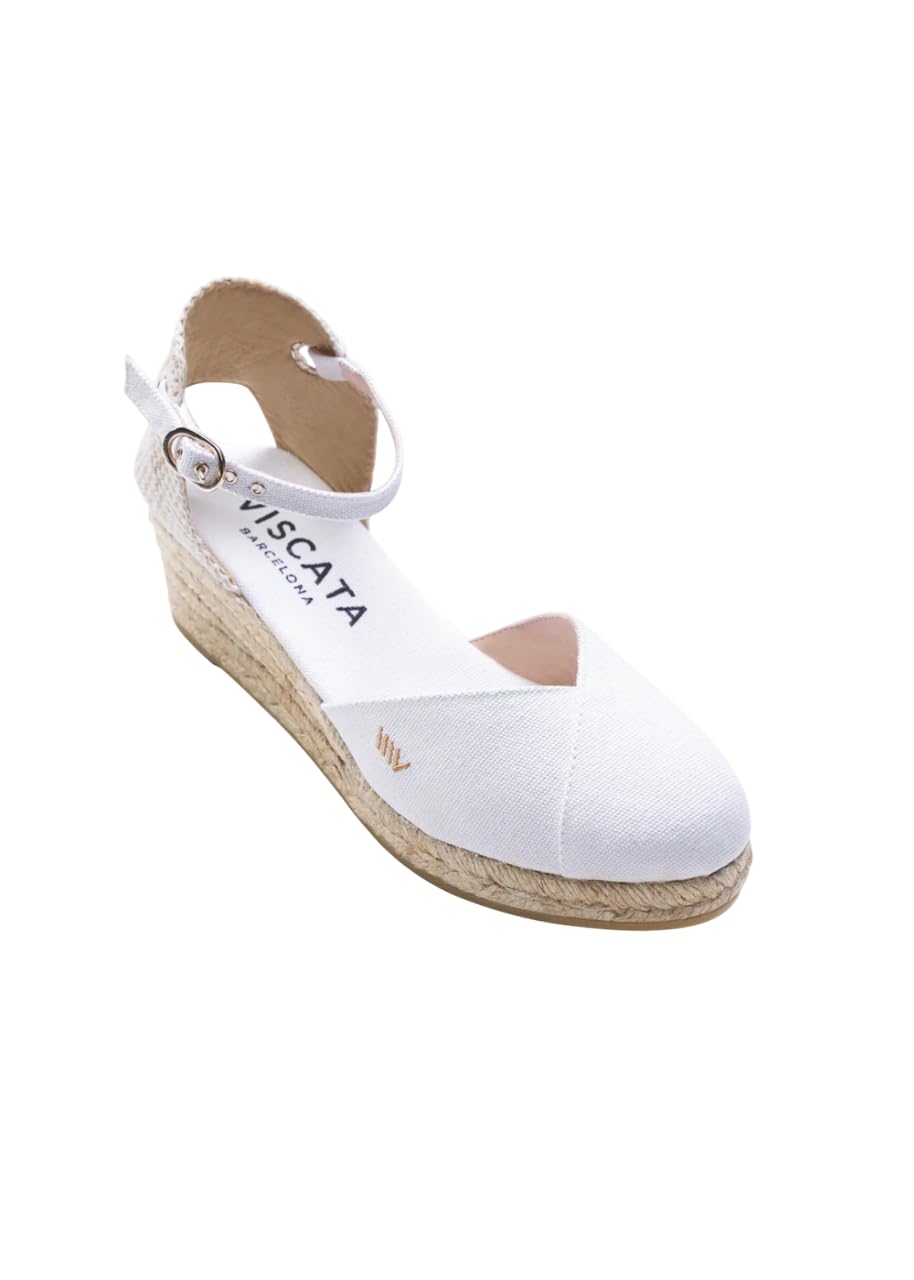 Viscata Pubol Espadrille Canvas Low Wedges with Ankle Strap Spain Handmade 2” Heel Women's Sandals with Breathable Organic Cotton Canvas and 100% Natural Jute for all Occasions: Casual, Work, Party