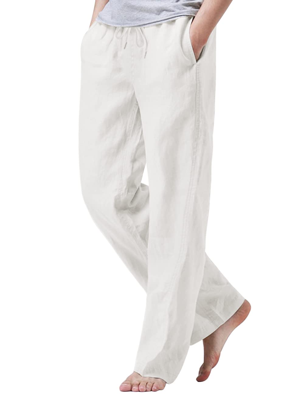 iWoo Linen Pants Men Casual 2025 Summer Beach Elastic Drawstring Waist Yoga Pants Travel Baggy Work Pant Pajama