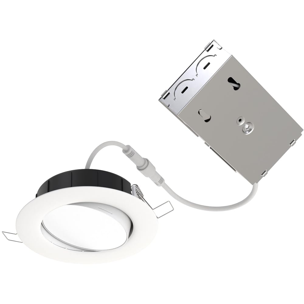 Juno LED Shower Light, Adjustable 4 Inch Wafer Downlight, Switchable Color Temperature 2700K/3000K/3500K/4000K/5000K, 90+ CRI, Matte White, 4-Inch