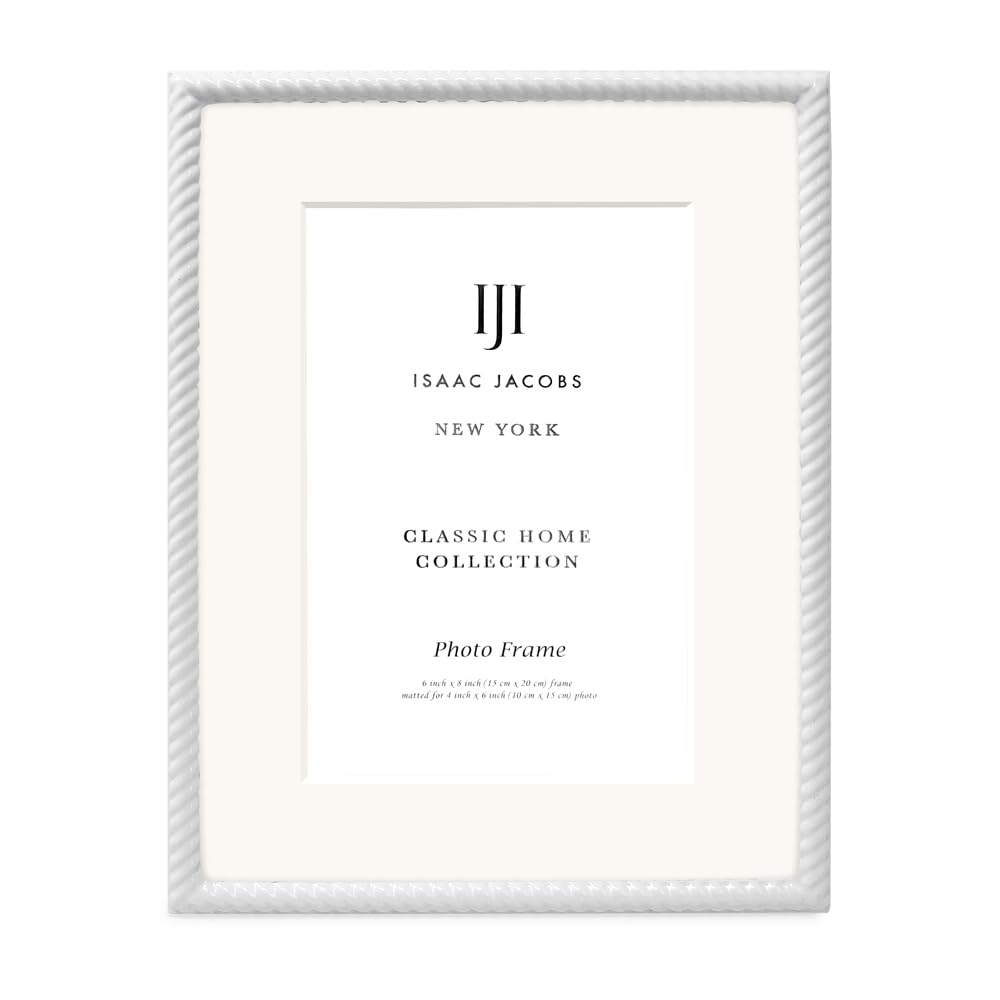 Isaac Jacobs 6x8 (Matted 4x6) Black Metal Rope Border Picture Frame, Horizontal & Vertical for Tabletop and Wall Display, Home Decor, Metal Frame (6x8 (Matted 4x6), Black)