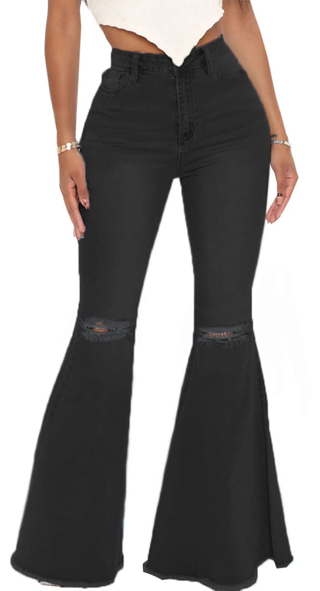 Bell Bottom Jeans for Women Ripped High Waisted Classic Flared Denim Pants